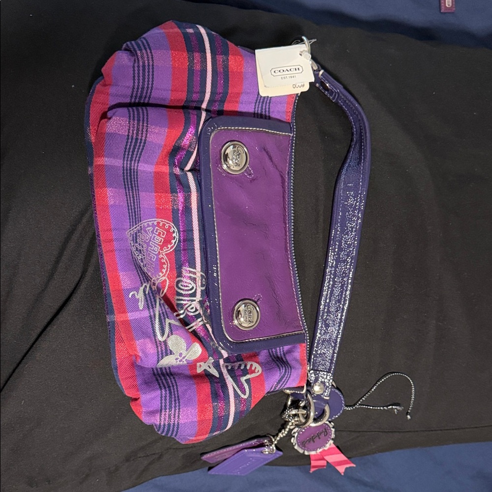 Coach Purple and Pink Plaid Backpack - Picture 6 of 12